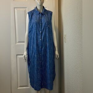 Lauren Ralph Lauren Cotton Blend Sleeveless Blue White Stripe Dress F4